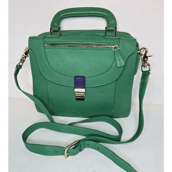 Botkier Leon Square Satchel Crossbody Leather Handbag Purse Green Blue Tab - Picture 1 of 13